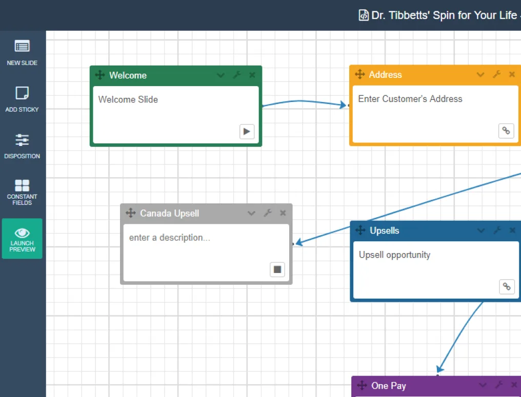 Visual editor canvas with drag-and-drop script nodes