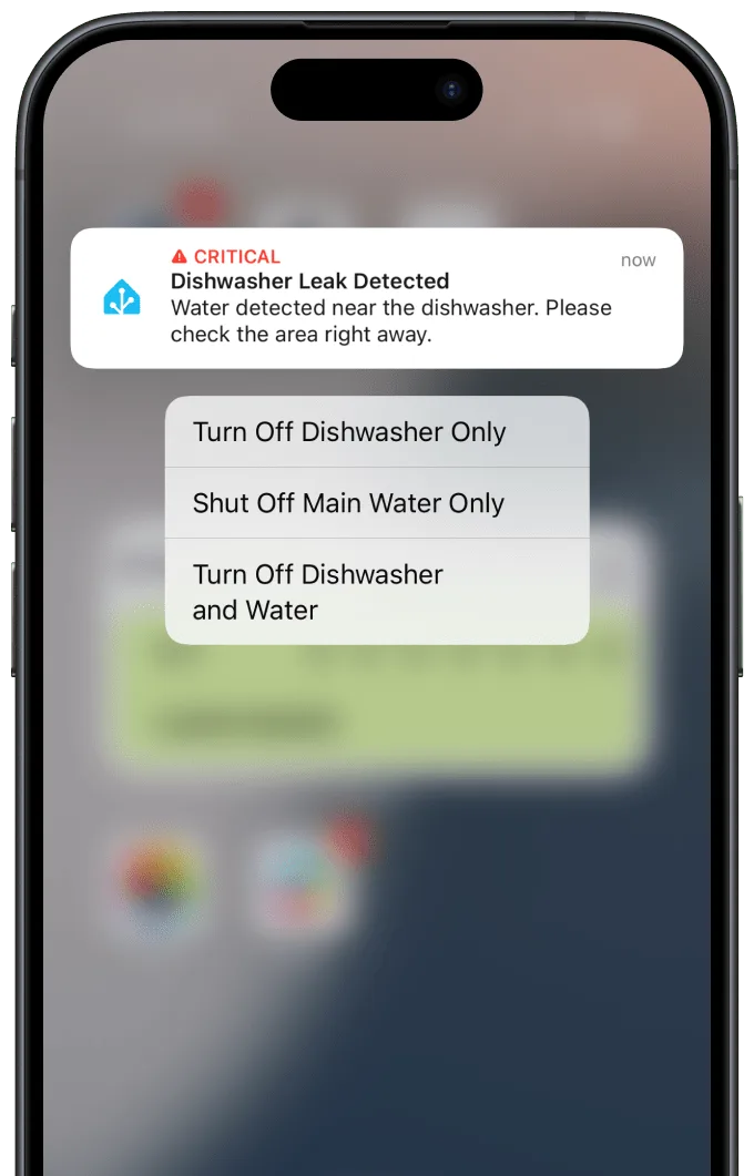 Water leak critical alert notification